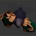 Hooded Game and Movie Character With Green Face Bone Decorated Armor and Purple Cloak