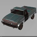 Old Blue Worn Pickup Truck With Cab Cargo Bed And Red Wheels