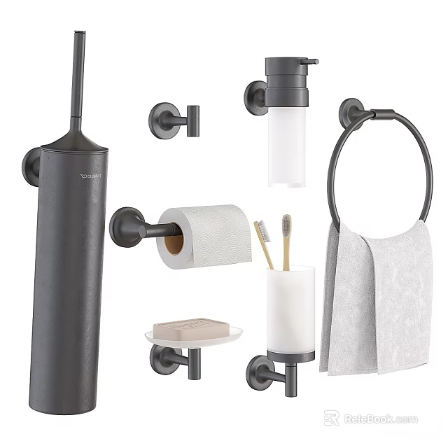 Sleek Modern Bathroom Accessories With Toothbrush Holder Towel Ring Toilet Paper Holder And Soap Dish 3d model 