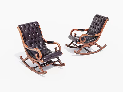 Classic Leather Tufted Rocking Lounge Chairs With Wooden Frame And Armrests 3d model