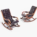 Classic Leather Tufted Rocking Lounge Chairs With Wooden Frame And Armrests