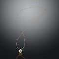 Simple Design Gold Necklace With Thin Chain And Green Gem Pendant