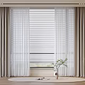Modern Neutral Tones Curtains With Sheer Panels And Window Blinds In Living Room