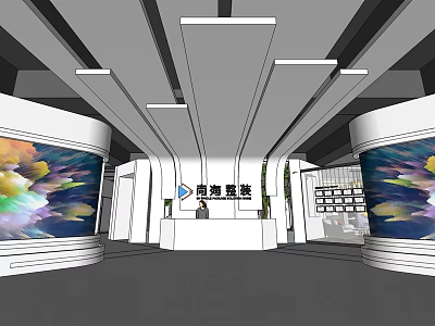 Wall And Floor Renovation Exhibition Hall With Display Counters And Decorative Paintings 3d model