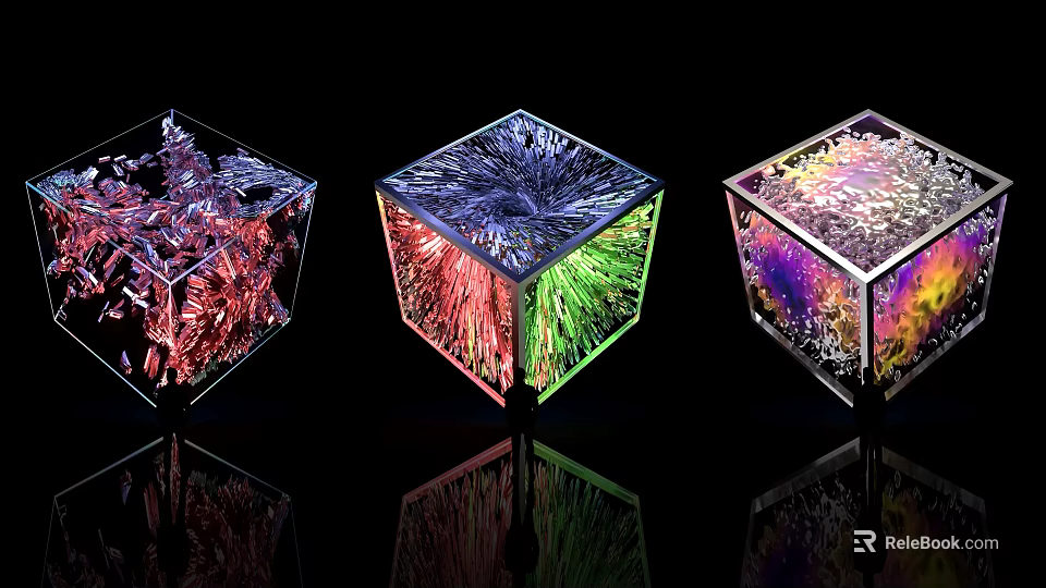 Colorful Cube Art Installation With Crystal Textures Light Effects And Reflections 3d model 