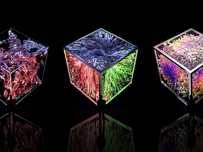 Colorful Cube Art Installation With Crystal Textures Light Effects And Reflections 3d model