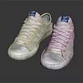 White Low Top Casual Shoes With Blue Logo And Distressed Design For Daily Wear