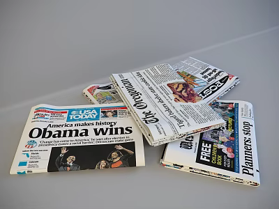 Stacked Newspapers With Obama Wins Headline And Free Plumbers Stop 3d model