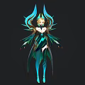 Elegant Fantasy Female Character Design With Mythical Creature Wings And Blue Green Glowing Attire