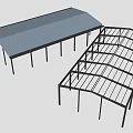 Blue Roof Structure and Black Metal Frame Construction Design Elements 3d model