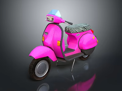 Pink Scooter With Blue Windshield Black Seat And Yellow Indicators On Reflective Surface 3d model