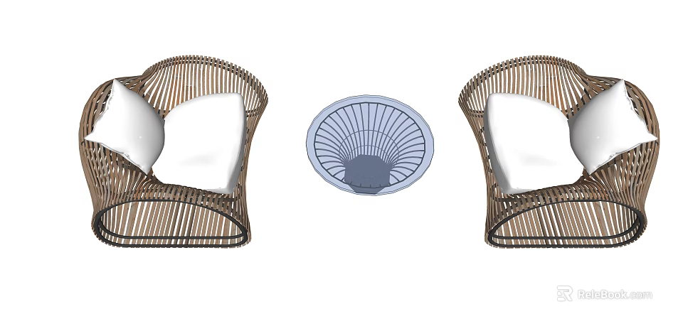 Rattan Leisure Sofa Set With White Cushions And Round Coffee Table 3d model 