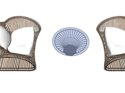 Rattan Leisure Sofa Set With White Cushions And Round Coffee Table 3d model