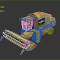 Yellow Combine Harvester With Driver Cabin Front Cutting Mechanism And Green Logo