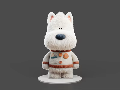 White Fluffy Game And Movie Character With Big Ears Black Nose Orange Striped Outfit 3d model