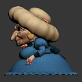 Game And Movie Elderly Woman Animated Character With Blonde Curly Hair Blue Dress And Cane