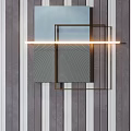 Modern Minimalist Living Room Interior Wall With Vertical Gray White Stripes And Decorative Art