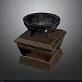 Textured Black Bowl Positioned On Decorative Wooden Base With Red Brown Details