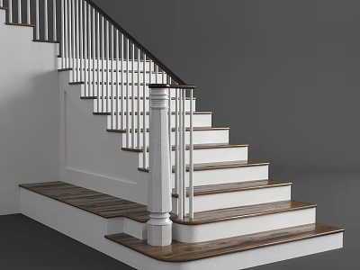 Modern Interior Staircase Design With White Railings And Wooden Treads 3d model