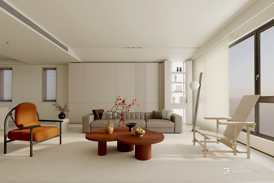 Modern Living Room Interior Design With Grey Sofa Coffee Table And Floor Lamp 3d model 