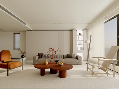 Modern Living Room Interior Design With Grey Sofa Coffee Table And Floor Lamp 3d model