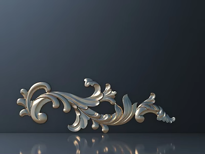 Ornate Scroll Leaf Carving Design On Dark Background With Reflection 3d model