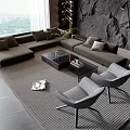 Contemporary Living Room Sofa And Coffee Table Set With Window View Gray Rug Decorative Pillows