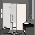 Modern Bathroom Interior Design With Glass Shower Enclosure Wall Mounted Toilet And Double Vanity