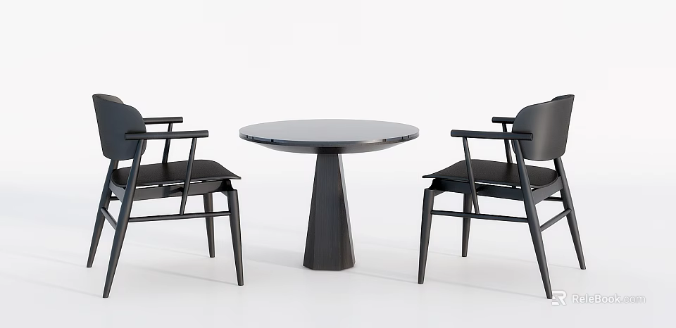 Modern Black Dining Chairs With Armrests And Round Table In Minimalist Dining Setting 3d model