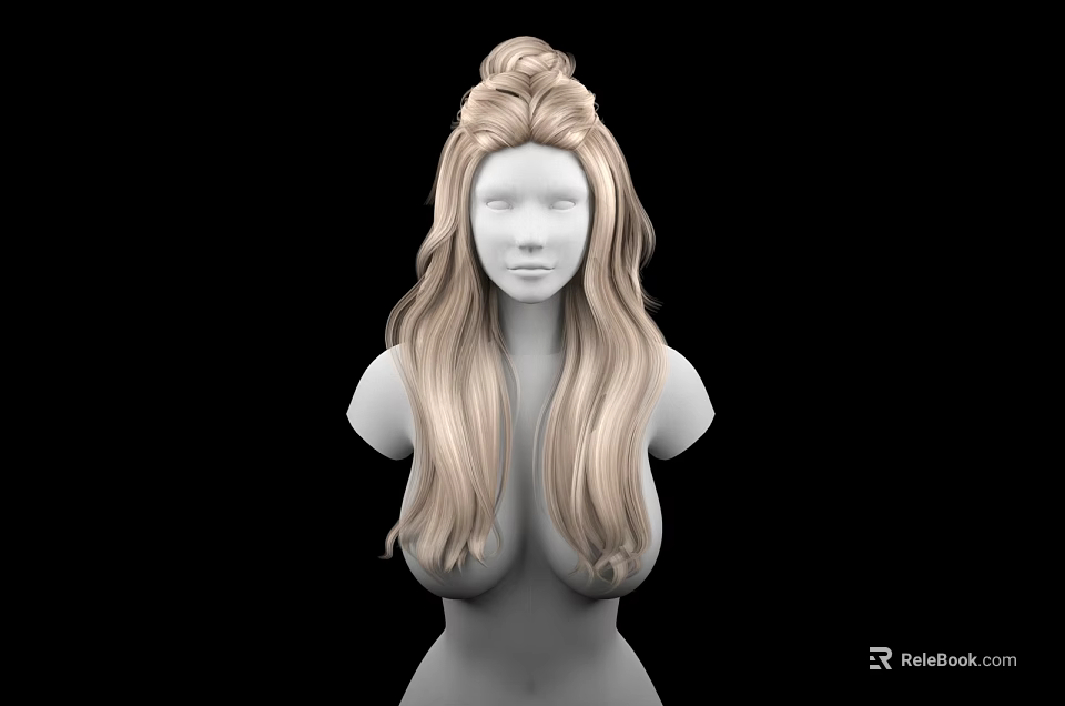 Game and Film Character 3D Model with Blonde Long Hair Hairstyle Design 3d model 