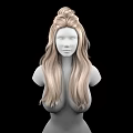 Game and Film Character 3D Model with Blonde Long Hair Hairstyle Design