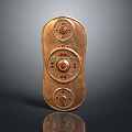 Golden Medieval Shield With Red Gemstones And Intricate Decorative Patterns