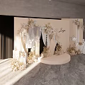 Elegant Banquet Hall Interior Design With Floral Decorations Beige Stage And Curtains