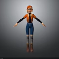3D Animated Character With Orange Hair Black Sleeves Blue Jeans And Brown Boots