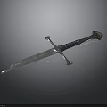 Medieval Style Metallic Sword With Double Edged Blade And Decorative Hilt