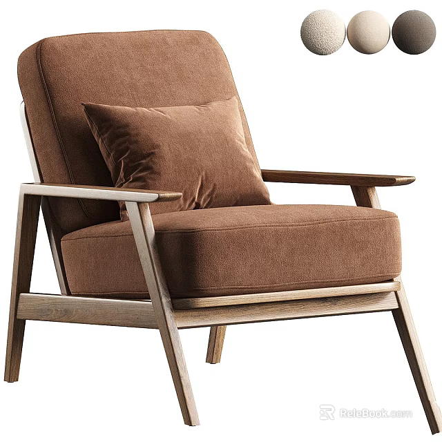 Brown Fabric Accent Chair With Wooden Frame And Comfortable Back Cushion 3d model 