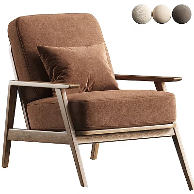 Brown Fabric Accent Chair With Wooden Frame And Comfortable Back Cushion 3d model