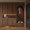 Modern Wooden Shoe Cabinet With Open Shelves And Hanging Rack In Entryway Design
