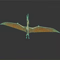 Pterosaur 3D Model With Large Orange Wings Spread On Dark Surface Showing Reflection