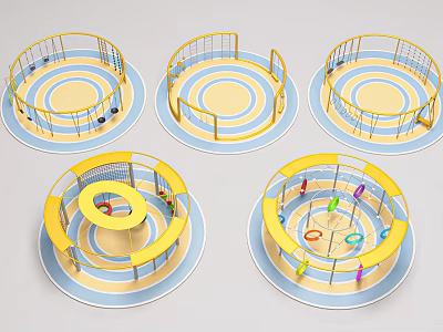 Colorful Circular Playground Equipment With Yellow Blue Interactive Kids Play Structures 3d model
