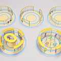 Colorful Circular Playground Equipment With Yellow Blue Interactive Kids Play Structures