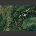 3D Topographic Terrain Model With Green Vegetation Mountain Ranges And Blue Water