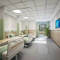 Modern Hospital Ward Interior With Green Curtains Beds TV Indoor Plant And Natural Light