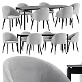 Modern Dining Table Set With Six Grey Velvet Chairs And Black Wooden Table