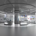 Spacious Modern Showroom Interior With Curved Ceiling Digital Screens And Display Panels 3d model
