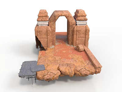 Rock Scene Component Featuring Archway Stone Pillars Red Ground And Gray Platform 3d model