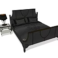 Double Bed With Dark Frame Floral Pattern Bedding And White Nightstand Black Lamp 3d model