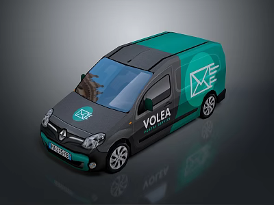 Teal And Gray Living Supplies Delivery Van Featuring Renault VOLEA Envelope Logo 3d model