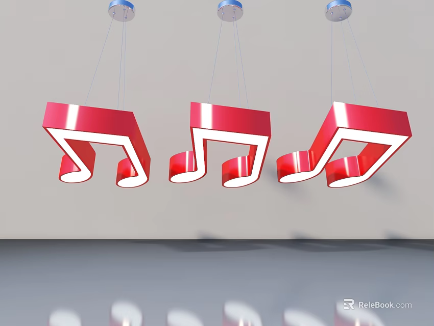 Red Musical Note Shaped Swing Doors in Modern Interior with White Wall and Reflection 3d model