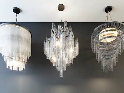 Modern Crystal Chandeliers With Unique Transparent Designs Hanging In Interior Decor 3d model